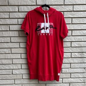 Roots Red Hooded Short Sleeve Cotton Dress L